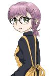 1girl apron breasts chrono_trigger commentary_request glasses lucca_ashtear purple_hair s-a-murai short_hair smile solo 