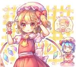  2girls afro alternate_hairstyle cutting_hair flandre_scarlet multiple_girls pjrmhm_coa plaid plaid_background remilia_scarlet scissors siblings sisters thought_bubble touhou wings x_x 