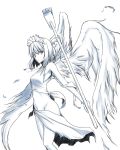  1girl angel_wings breasts broom cross cross_necklace dutch_angle eyebrows_visible_through_hair feathers groin highres hips hisui jewelry looking_at_viewer maid_headdress mako_(atomic_goddess) midriff navel necklace short_hair small_breasts solo thighs tsukihime white_background wings 