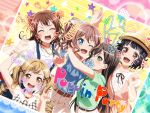  bang_dream! blue_eyes blush brown_hair dress group long_hair ponytail smile wink yamabuki_saaya 