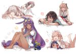  &gt;:) 5girls ;( ;) ? ^_^ ahoge alternate_costume animal_ears bangs bare_arms bare_legs bare_shoulders barefoot beamed_eighth_notes bed_sheet black_hair blanket blonde_hair blue_eyes blue_hair blue_panties blush closed_eyes closed_mouth cu_chulainn_alter_(fate/grand_order) dark_skin disembodied_limb dress drooling drowsy eighth_note eyebrows_visible_through_hair facial_mark fang fang_out fate/grand_order fate_(series) frown gradient_hair grey_hair hairband hand_on_own_leg hands_on_own_cheeks hands_on_own_face highres holding japanese_clothes kimono knees_up lancer legs_up long_hair long_sleeves low-tied_long_hair lying marie_antoinette_(fate/grand_order) medb_(fate)_(all) medb_(fate/grand_order) multicolored_hair multiple_girls musical_note nitocris_(fate/grand_order) no_hat no_headwear oda_nobunaga_(fate) off-shoulder_dress off-shoulder_sweater off_shoulder okita_souji_(fate) okita_souji_(fate)_(all) on_stomach one_eye_closed open_mouth panties pink_hair purple_hair red_eyes shiny shiny_hair shirt short_sleeves sidelocks simple_background sitting sleeping sleepy sleeveless sleeveless_kimono smile smug speech_bubble spoken_question_mark spoken_zzz striped striped_panties sweater sweater_dress translated twintails two-tone_hairband under_covers underwear very_long_hair violet_eyes waking_up waltz_(tram) wavy_mouth white_background white_dress white_hairband white_kimono white_shirt white_sweater wiping_face yawning 