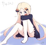  1girl abigail_williams_(fate/grand_order) bangs black_bow black_dress blonde_hair blue_eyes blush bow bug butterfly closed_mouth dated dress eyebrows_visible_through_hair fate/grand_order fate_(series) forehead gradient gradient_background hair_bow insect kujou_karasuma long_hair long_sleeves looking_at_viewer no_hat no_headwear no_shoes orange_bow parted_bangs purple_background signature sitting sketch sleeves_past_fingers sleeves_past_wrists solo thigh-highs very_long_hair white_background white_legwear 