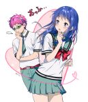  ... 1boy 1girl belt blue_eyes blue_hair blush bow bowtie heart mery_(apfl0515) necktie pants pink_eyes pink_hair saiki_kusuo saiki_kusuo_no_psi_nan school_uniform serafuku short_sleeves skirt sunglasses sweatdrop teruhashi_kokomi text_focus thought_bubble translated 