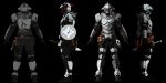 1boy 3d absurdres armor character_sheet glowing glowing_eye goblin_slayer goblin_slayer! helmet highres nikkytae shield sword weapon 