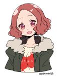  1girl :d atlus brown_eyes brown_hair cosplay curly_hair cute do_m_kaeru headphones headphones_around_neck jacket megami_tensei moe okumura_haru open_mouth persona persona_5 sakura_futaba sakura_futaba_(cosplay) smile 