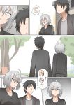  2boys 2girls ahoge artoria_pendragon_(all) bag bangs black_hair blonde_hair breasts candy closed_eyes comic commentary eyebrows_visible_through_hair faceless faceless_male fate/grand_order fate_(series) food fujimaru_ritsuka_(male) ginhaha grey_hair jacket jeanne_d&#039;arc_(alter)_(fate) jeanne_d&#039;arc_(fate)_(all) lollipop long_hair long_sleeves medium_breasts multiple_boys multiple_girls open_mouth paper_bag ponytail saber_alter short_hair tree yellow_eyes 