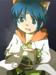  1boy animal_ears blue_eyes blue_hair book cat_ears commentary_request labcoat leon_geeste male_focus mikota_(showata) open_mouth pointy_ears short_hair solo star_ocean star_ocean_the_second_story 