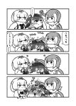  3girls :3 ? animal_ears anteater_ears bare_shoulders blowhole blush bow bowtie comic elbow_gloves embarrassed eyebrows_visible_through_hair fingerless_gloves fur_collar gloves greyscale hair_bow hand_on_another&#039;s_head highres kemono_friends kotobuki_(tiny_life) long_sleeves monochrome multiple_girls narwhal_(kemono_friends) nose_blush one-piece_swimsuit otter_ears short_hair silky_anteater_(kemono_friends) sleeveless small-clawed_otter_(kemono_friends) sweatdrop swimsuit translation_request 