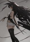  1girl absurdres animal_ears black_hair black_legwear black_panties blake_belladonna breasts cat_ears gradient gradient_background grey_background highres holding holding_weapon long_hair pandarou panties profile rwby short_shorts shorts sleeveless small_breasts solo thigh-highs underwear weapon yellow_eyes zettai_ryouiki 