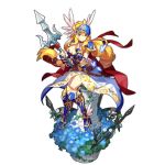  aleen armor armored_boots armored_dress artist_request blonde_hair blue_eyes boots breasts bug butterfly cape cleavage dragalia_lost flower game_cg helmet insect lance long_hair official_art polearm tagme weapon 