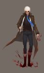  1boy absurdres blood blood_on_face bloody_clothes bloody_weapon character_request copyright_request highres holding holding_weapon jam_(nandade) knife necktie red_eyes solo weapon white_hair 