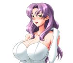  artist_request blush breasts character_request cleavage elbow_gloves gloves green_eyes huge_breasts lipstick long_hair mole purple_hair source_request 