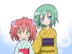 green_eyes green_hair iwasaki_minami japanese_clothes kimono kobayakawa_yutaka lucky_star pink_hair short_hair short_twintails twintails 