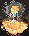  barefoot blue_hair blush feet halloween kito kneeling licking original pumpkin pumpkin_juice twintails 