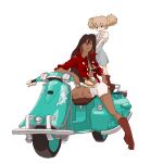 afropuffs boots breasts brown_hair chain chains crop_top dark_skin earrings hatchin_morenos jacket jewelry large_breasts michiko_malandro michiko_to_hacchin michiko_to_hatchin mother_and_daughter motor_vehicle motorcycle scooter shorts twintails uni_(gugurutan) uni_(pixiv218860) vehicle vespa 