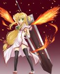  blonde_hair burning_arisa green_eyes huge_sword huge_weapon long_hair mahou_shoujo_lyrical_nanoha sword tadokoro_teppei thigh-highs thighhighs very_long_hair weapon wrist_wraps 