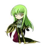  c.c. cc chibi code_geass cosplay green_hair highres solo transparent_background transparent_png wink zero_(code_geass) zero_(code_geass)_(cosplay) 
