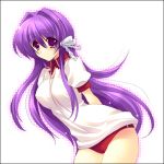  clannad fujibayashi_kyou gym_uniform long_hair lowres purple_eyes purple_hair violet_eyes 