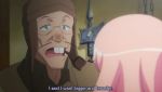  axe buck_teeth cap chains fansub glasses green_eyes hat indoors louise_francoise_le_blanc_de_la_valliere mustache open_mouth pink_hair pipe red_nose subtitled truth weapon zero_no_tsukaima 