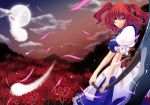  higanbana moon onozuka_komachi petals red_eyes red_hair redhead scythe short_hair spider_lily touhou twintails yukian 