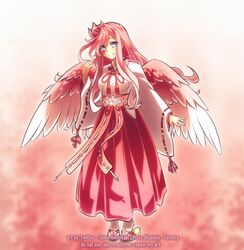  1girl abstract_background absurdres artist_name bluesky_username blush breasts closed_mouth commentary english_commentary feathered_wings full_body grey_eyes hakama hakama_skirt hand_up highres japanese_clothes kimono kosode long_hair long_sleeves looking_at_viewer medium_breasts miko pink_background pink_hair pink_wings pixiv_username red_ribbon red_sash red_skirt ribbon ribbon-trimmed_sleeves ribbon_trim sakura_(yari_no_yuusha_no_yarinaoshi) sash sidelocks signature skirt smile socks solo tabi tate_no_yuusha_no_nariagari temerohimitaki twitter_username white_kimono white_socks wide_sleeves wings yari_no_yuusha_no_yarinaoshi 