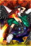  bow cape glow glowing hair_ribbon highres kazetto red_eyes reiuji_utsuho ribbon skirt socks touhou wings 