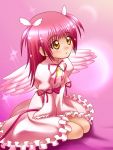  amulet_angel angel_wings awa dress frills hinamori_amu lock magical_girl padlock pink_hair ribbon shugo_chara! sitting solo twintails wings yellow_eyes 