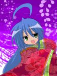  blue_hair buuwa green_eyes izumi_konata japanese_clothes kimono long_hair lucky_star mole 