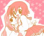  kusakabe_misao long_hair lowres lucky_star minegishi_ayano monochrome open_mouth pink school_uniform short_hair star starry_background wink 