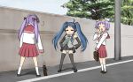  ahoge bad_id blue_hair cosplay detached_sleeves hatsune_miku hatsune_miku_(cosplay) headphones hiiragi_kagami hiiragi_tsukasa izumi_konata lucky_star meru_(pixiv) mole necktie panties purple_hair ribbon ribbons ryou_(effort) school_uniform serafuku skirt striped striped_panties thigh-highs thighhighs twintails underwear vocaloid zettai_ryouiki 