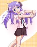  casual hiiragi_kagami long_hair lucky_star purple_hair ribbon ribbons stretch takumi_(pixiv_41899) takumi_(rozen_garten) twintails 