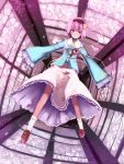  floating komeiji_satori no_nose outstretched_arms pink pink_eyes pink_hair short_hair skirt spread_arms stained_glass stare touhou ushiki_yoshitaka 
