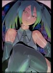  detached_sleeves hatsune_miku long_hair multicolored_hair nam namboku nanboku necktie sitting thigh-highs thighhighs twintails two-tone_hair vocaloid 