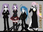  akimbo alternate_hairstyle badass_loli blue_hair boots dress dual_wield dual_wielding formal gothic_lolita gun handgun hiiragi_kagami hiiragi_tsukasa izumi_konata lineup lolita_fashion long_hair lucky_star pink_hair pistol ponytail purple_hair revolver semiautomatic short_hair side_ponytail silencer suit sunglasses suppressor takara_miyuki thigh-highs thighhighs twintails umiato weapon zettai_ryouiki 