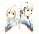  long_hair multiple_girls nanan school_uniform twintails white_hair 