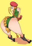  1girl ass back bare_shoulders bent_over beret blonde_hair blue_eyes boots braid cammy_white hat highres hips huge_ass kneehighs legs leotard long_hair looking_at_viewer nac000 red_legwear scar solo street_fighter thick_thighs thighs twin_braids very_long_hair wide_hips 