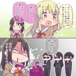 2koma 5girls :d =3 ayasaka bang_dream! bangs black_hair blonde_hair blood blood_from_mouth bodyguard comedy comic commentary_request empty_eyes gift_card hair_ornament hairclip hanasakigawa_school_uniform hand_on_own_chest heart heart_in_mouth itunes jitome long_hair long_sleeves medium_hair multiple_girls neck_ribbon okusawa_misaki open_mouth outstretched_hand paint_splatter red_neckwear ribbon sailor_collar shaded_face smile sparkle sunglasses translation_request tsurumaki_kokoro v-shaped_eyebrows white_sailor_collar yellow_eyes