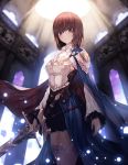  1girl armor breasts brown_hair dlwhdals901 highres looking_at_viewer medium_breasts short_hair solo standing thigh-highs violet_eyes 