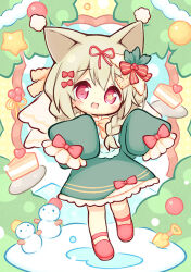  :d aikei_ake animal_ears blush bow braid brown_hair cake cake_slice chibi commentary_request commission dress food food-themed_hair_ornament full_body green_dress hair_ornament hair_over_shoulder long_hair long_sleeves low_twintails mismatched_pupils original pink_bow puffy_long_sleeves puffy_sleeves red_bow red_footwear shoes skeb_commission sleeves_past_fingers sleeves_past_wrists smile snowman star-shaped_pupils star_(symbol) striped_bow symbol-shaped_pupils trowel twin_braids twintails violet_eyes 