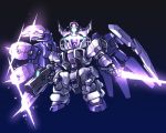  beam_rifle claw_(weapon) energy_gun energy_sword full_body gaeon glowing gundam gundam_g_no_reconguista highres ishiyumi mecha no_humans space sword weapon 