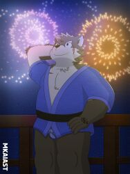 fireworks fundoshi furry happi japanese_clothes mkaiast moritaka_(housamo) tokyo_afterschool_summoners