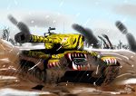  absurdres caterpillar_tracks clouds day dirt ground_vehicle highres m46_patton military military_vehicle motor_vehicle no_humans original real_life sky smoke snow snowing tank tree troll_(dlshvmajsl) 