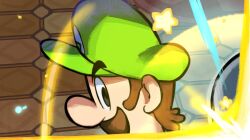  close-up facial_hair green_hat hammer hat highres luigi mario_&amp;_luigi_rpg mustache out_of_frame star_(symbol) super_mario_bros. twitter_thumbnail_collage ya_mari_6363 