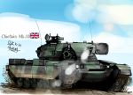  british caterpillar_tracks clouds day fv4201_chieftain ground_vehicle highres military military_vehicle motor_vehicle no_humans original real_life sky tank troll_(dlshvmajsl) union_jack 