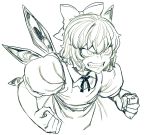  angry bow cirno fangs hair_bow ice ice_wings monochrome puffy_short_sleeves puffy_sleeves ribbon short_hair short_sleeves sketch space_jin strong touhou white_background wings 