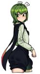  1girl antennae cape green_eyes green_hair insect_girl long_sleeves looking_back plaid plaid_vest short_hair shorts sketch solo space_jin touhou vest white_background wriggle_nightbug 