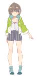 1girl aqua_footwear bare_legs body_blush booota brown_eyes brown_hair brown_shorts collarbone expressionless eyebrows_visible_through_hair eyes_visible_through_hair fish_hair_ornament footwear_request gradient_eyes green_footwear green_jacket hair_ornament himote_house himote_kokoro hood hooded_jacket jacket legs_apart looking_at_viewer multicolored multicolored_eyes multicolored_footwear official_art open_hands paw_print pigeon-toed pink_shirt print_jacket shiny shiny_hair shirt shirt_tucked_in short_hair short_shorts shorts solo standing striped transparent_background vertical-striped_shorts vertical_stripes white_footwear white_shirt yellow_eyes 