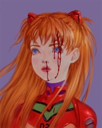  bleeding_from_forehead blood blood_on_clothes blood_on_face blue_eyes bodysuit nagisa_kaworu neon_genesis_evangelion nosebleed pilot_suit plugsuit realistic red_bodysuit redhead saccstry souryuu_asuka_langley upper_body 