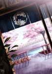  blue_sky cherry_blossoms day dutch_angle original railing scenery shadow sky tree waraimasuka water 