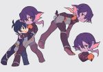  1boy 1girl bent_over black_hair bodysuit facial_mark grey_eyes hug keith_(voltron) krolia miyata_(lhr) mother_and_son multicolored_hair open_mouth pink_hair pointy_ears purple_hair purple_skin spoilers two-tone_hair violet_eyes voltron:_legendary_defender yellow_sclera 